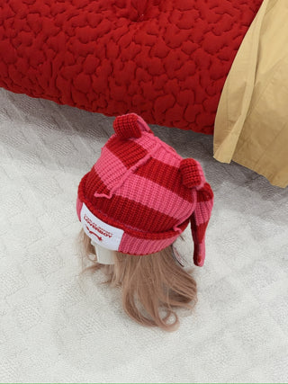 LOVERBOY - CHUNKY RABBIT BEANIE in RED PINK STRIPE