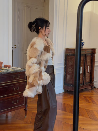THE MANNEI - Shearling Jacket in Taupe/Brown/Ecru/Beige