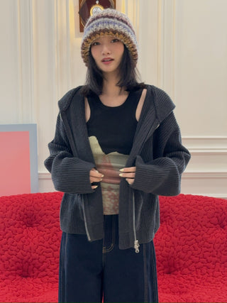 AYA MUSE KNIT ZIP UP HOODIE / CHARCOAL