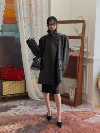 MAGDA BUTRYM - Oversized Grained Leather Jacket in Black