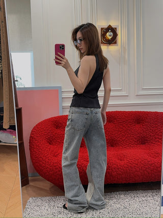 MM6 Maison Margiela LOOSE MID-WEIGHT 5-POCKET BLUE JEANS WITH WIDE LEGS