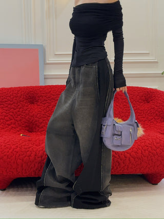 MM6 Maison Margiela BLACK WIDE LEGS 5 POCKET JEANS