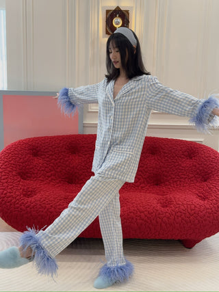 SLEEPER - PARTY PAJAMA SET WITH FEATHERS / BLUE