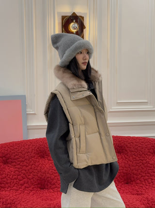 YVES SALOMON - Flannel gilet with sable fur collar