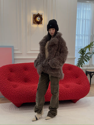 SIMONETTA RAVIZZA TEO CASHMERE GOAT FUR JACKET