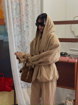 MAGDA BUTRYM - Draped Collar Viscose And Linen Jacket in Beige