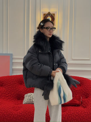 YVES SALOMON - DOWN JACKET MADE WITH LORO PIANA FLANNEL/FOX / GRIS ANTHRACITE