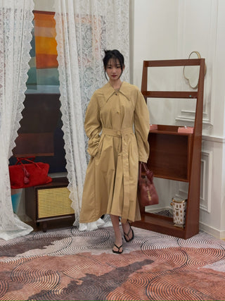 A.W.A.K.E MODE Trench Coat in Khaki Pleated Back Insert Asymmetric
