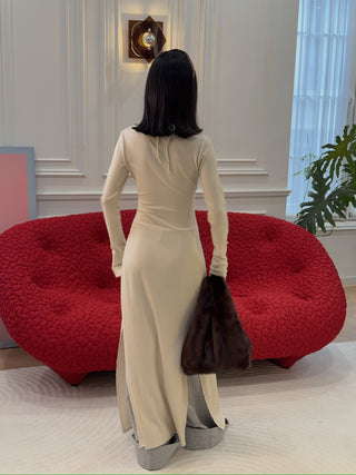 VAILLANT - RIBBED JERSEY CARDIGAN DRESS WITH BUILT-IN BRA / ECRU