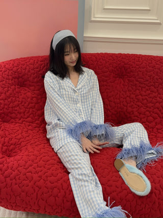 SLEEPER - PARTY PAJAMA SET WITH FEATHERS / BLUE