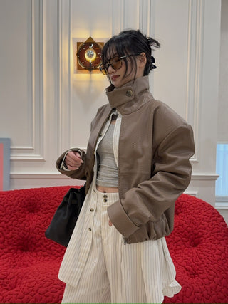 THE MANNEI - Leather Bomber Jacket in Brown