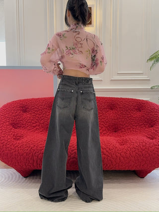 BLUMARINE - STONE-WASHED SUPERWIDE-LEG DENIM JEANS