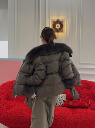 YVES SALOMON - Short down jacket with detachable fox fur collar and mittens