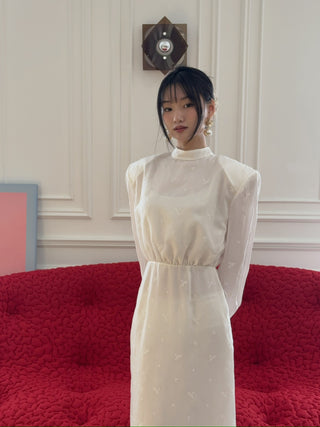 MAGDA BUTRYM - Embroidered High-Neck Midi Dress with Blouson Bodice