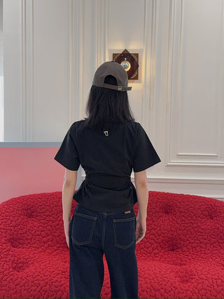 YOUSER - WAISTLINE CUT-OUT SHIRRING T-SHIRT