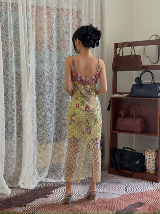 LA FUORI - Gilded Flora Midi Dress in Green