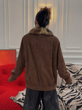 MM6 Maison Margiela - Faux Fur-Collar Suede Bomber Jacket in Brown