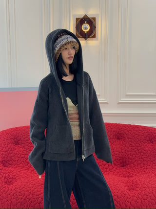 AYA MUSE KNIT ZIP UP HOODIE / CHARCOAL