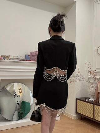 AREA NYC Draped Crystal Scallop Mini Skirt