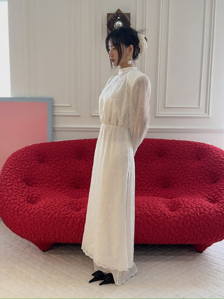 MAGDA BUTRYM - Embroidered High-Neck Midi Dress with Blouson Bodice
