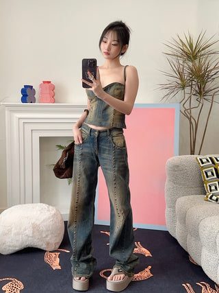 BLUMARINE BOYFRIEND JEANS WITH STUDS AND LOGO
