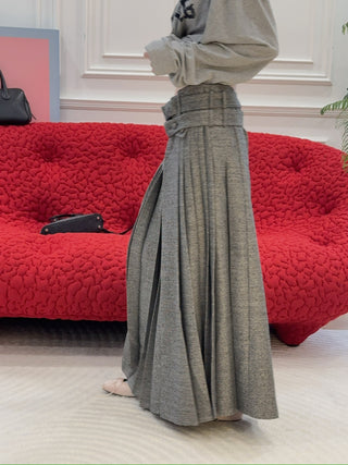 OPEN YY - DOUBLE BELTED MAXI SKIRT / GRAY
