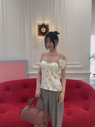 MAGDA BUTRYM - Flower appliqué silk tank in cream print