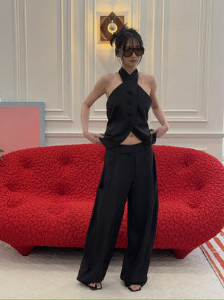 AARON ESH Neck Wrap Waistcoat in Black Halter Sleeveless Corseted