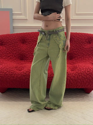 BLUMARINE - Wide Leg Jeans with Butterfly Embroidery