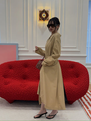 A.W.A.K.E MODE Trench Coat in Khaki Pleated Back Insert Asymmetric