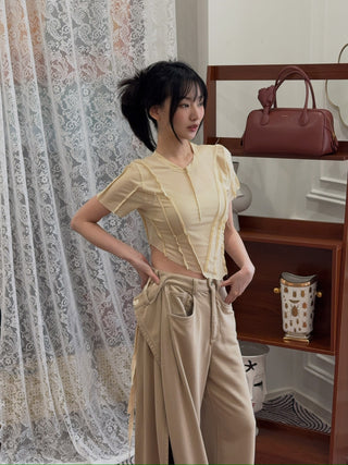 SAMI Miro Vintage Asymmetric Tee in Ivory Mesh