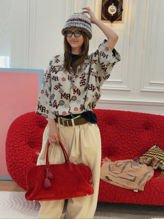 MARTINE ROSE Shockcord Brand-Print Short-Sleeves Relaxed-Fit Woven Shirt