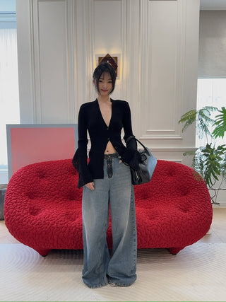 BLUMARINE - SUPERWIDE-LEG JEANS WITH LACE DETAILS
