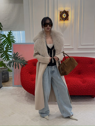 YVES SALOMON MANTEAU 119CM SABLE