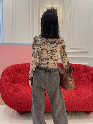 MAGDA BUTRYM - Ruched cape-effect top in floral print