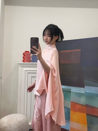 LAPOINTE - SILKY TWILL OVERSIZED CAPE TEE / LIGHT PINK