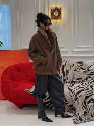 MM6 Maison Margiela - Faux Fur-Collar Suede Bomber Jacket in Brown