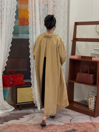 A.W.A.K.E MODE Trench Coat in Khaki Pleated Back Insert Asymmetric