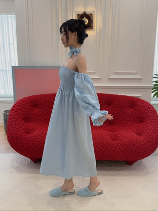 SLEEPER - ATLANTA LINEN DRESS IN AZURE BLUE