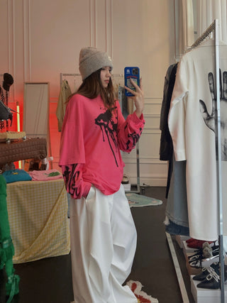 LESUGIATELIER BUTTERFLY GRAPHIC LAYERED SLEEVE T-SHIRT
