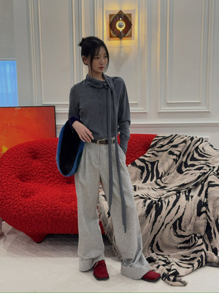 AARON ESH  Cardigan With Neck Scarf in Grey