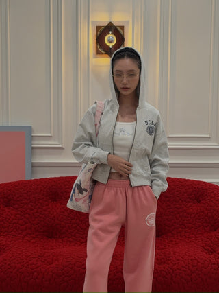 SPORTY & RICH - UCLA Crest Cropped Zip Hoodie in Gray