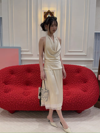 THE ANDAMANE VERUSHKA TOP Cowl Neck Top Satin Ivory