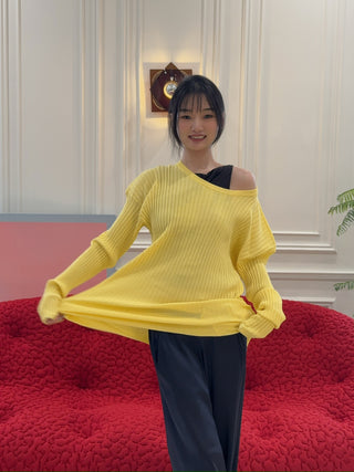MM6 - FLUTED TEXTURE KNITWEAR / LEMON