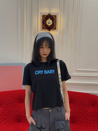 ASHLEY WILLIAMS - BLACK CROPPED T-SHIRT / CRY BABY