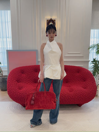MAGDA BUTRYM - Halter peplum top in white
