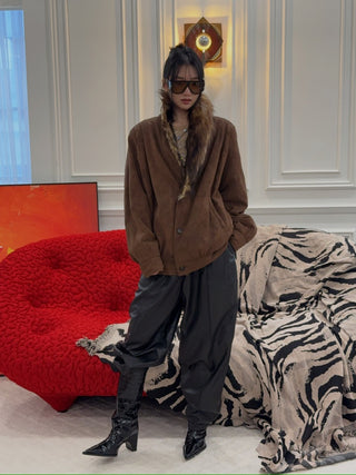MM6 Maison Margiela - Faux Fur-Collar Suede Bomber Jacket in Brown