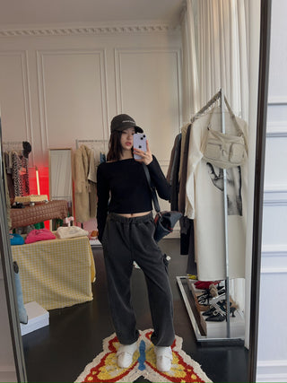 SUGI - WASHED DENIM RIBBON LOUNGE PANTS / GRAY