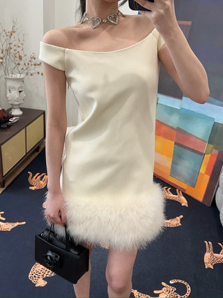 BLUMARINE DRESS SABLE W/FEATHE