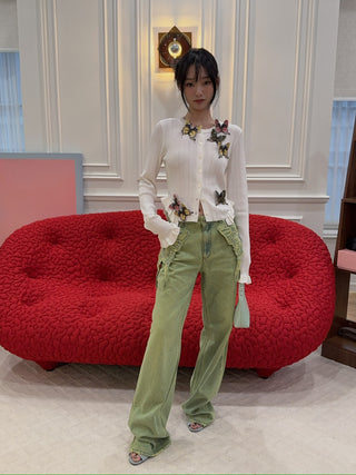 BLUMARINE - Wide Leg Jeans with Butterfly Embroidery